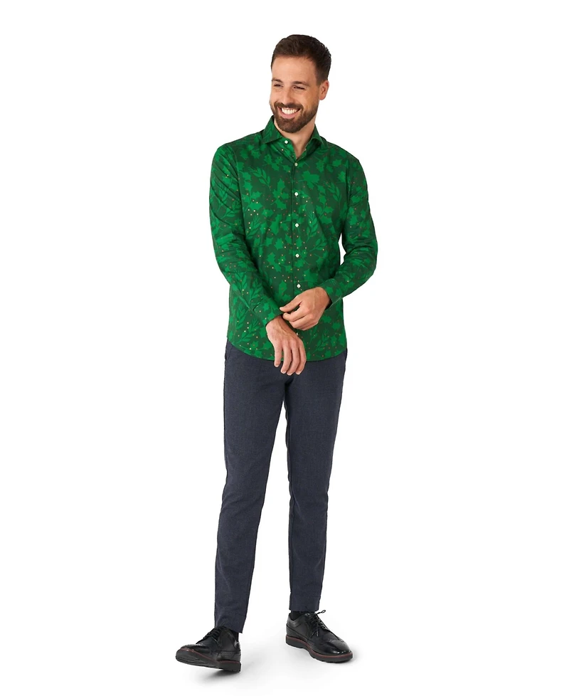 OppoSuits Men's Bright Berry Shirt - Perfect For Christmas Xmas Parties Including 1 Button-Up Green Long sleeve
