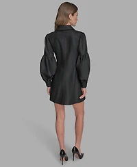Bcbg Women's Button-Front Balloon Sleeves Mini Denim Dress