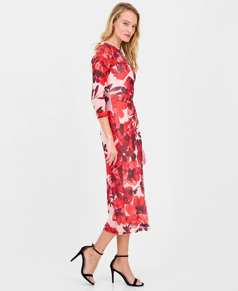 Anne Klein Women's Side-Ruched 3/4-Sleeve Midi Dress