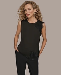 Donna Karan New York Women's Sleeveless Embellished Lace Trim Top