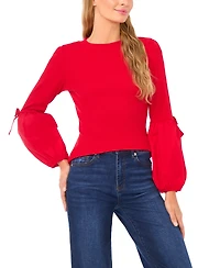 CeCe Women's Mix Media Rib Knit Balloon Long Sleeve Blouse