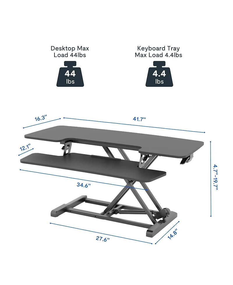 FlexiSpot M7 Series 42"W Manual Adjustable Standing Desk Converter, Black