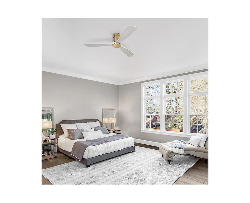 52-inch Modern Golden Sliver 3 Solid Wood Blade Ceiling Fan with 6-speed Remote Control and Forward Reverse Rotation Function for Indoor