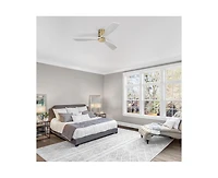 52-inch Modern Golden Sliver 3 Solid Wood Blade Ceiling Fan with 6-speed Remote Control and Forward Reverse Rotation Function for Indoor