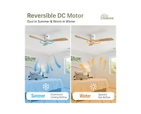 52-inch Modern White 3 Solid Wood Blade Ceiling Fan with 6-speed Remote Control and Forward Reverse Rotation Function for Indoor