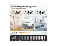 52-inch Black Modern Downrod Indoor Abs 5 Blades Led Ceiling Fan Light with Remote Control Support Six Speed Ajustable