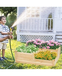 Gymax 3-Tier Outdoor Raised Garden Bed Fir Wood Elevated Flower Box Backyard