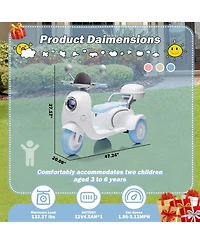 12V Kids Electric Motorcycle, 2 Seater 3 Wheel Ride On Motorcycle with Led Lights Battery Powered Electric Ride On Toy for Boys Girls Birthday Gift