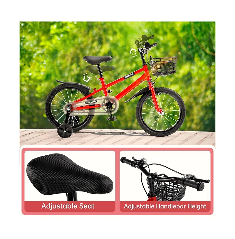 Artudatech 16" Children Bicycle Toddlers Bike with Training Wheels Basket Kickstand Red