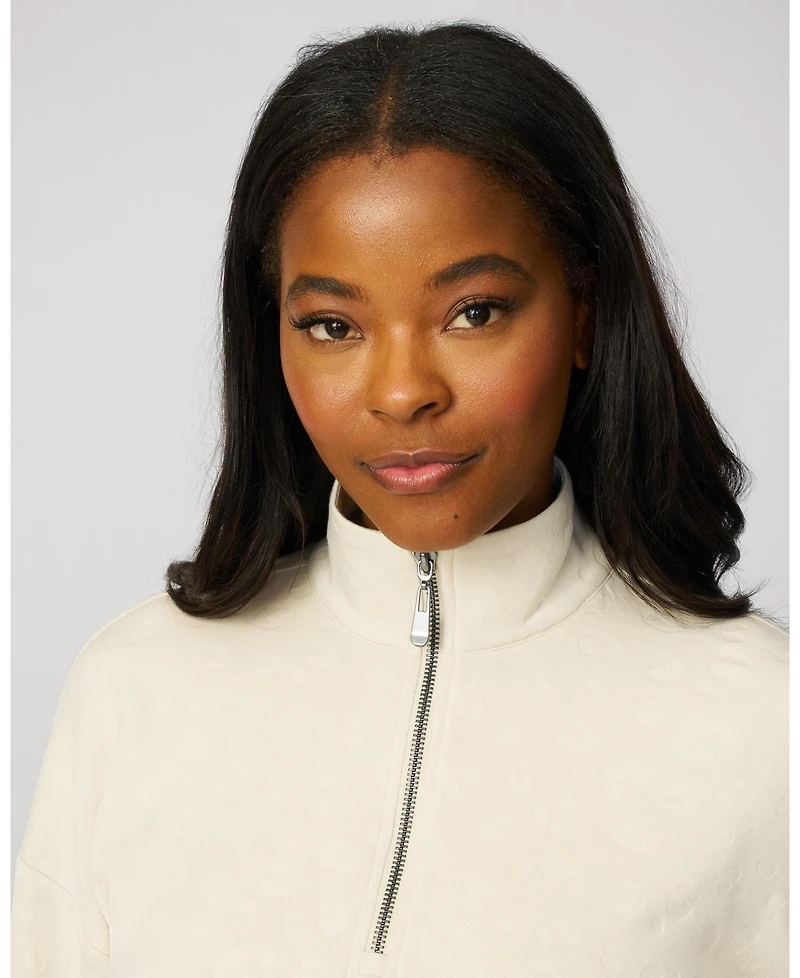 Cable & Gauge Women's Tonal Cheetah Cropped Half Zip Pullover