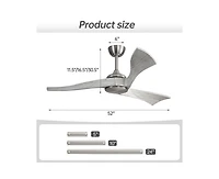 52-inch Modern Sand Nickel 3 Solid Wood Blade Ceiling Fan with Six Speed Remote Control and Forward Reverse Function
