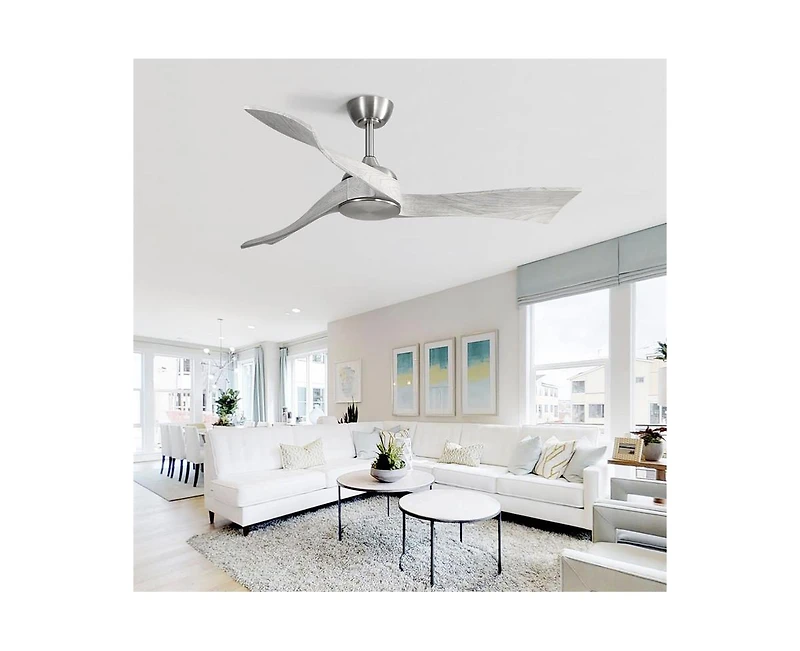 52-inch Modern Sand Nickel 3 Solid Wood Blade Ceiling Fan with Six Speed Remote Control and Forward Reverse Function