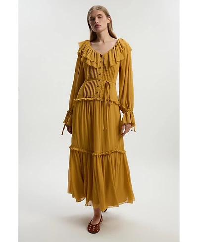 Karen Millen Georgette Ruffle Woven Maxi Dress