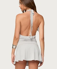 Edikted Women's Grommet Cowl Neck Halter Mini Dress