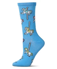 MeMoi Women's Carousel-Themed Rayon Blend Novelty Crew Sock