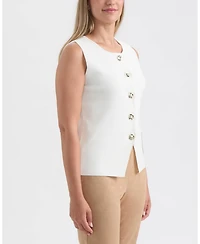 Ellen Tracy Women's Crew Neck Sweater with Button Detail