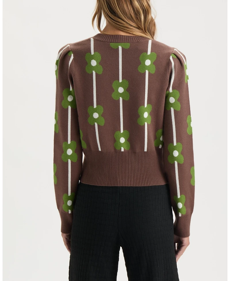 Ellen Tracy Women's Floral Long Sleeve Crew Neck Sweater