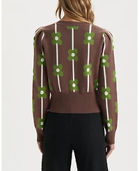 Ellen Tracy Women's Floral Long Sleeve Crew Neck Sweater