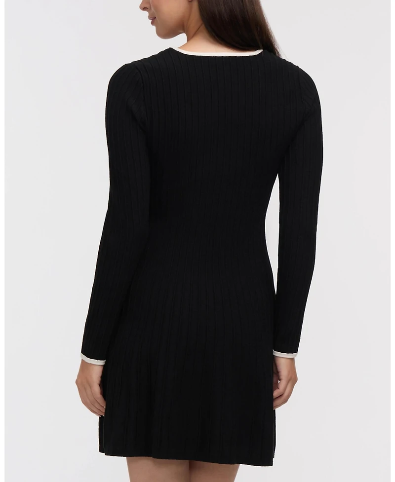 Ellen Tracy Women's Square Neck Sweater Dress with Contrast Tipping