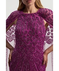 Karen Millen Women's Premium Embellished Caped Maxi Dress