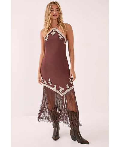 Nasty Gal Women's Halter Neck Tassel Mini Dress