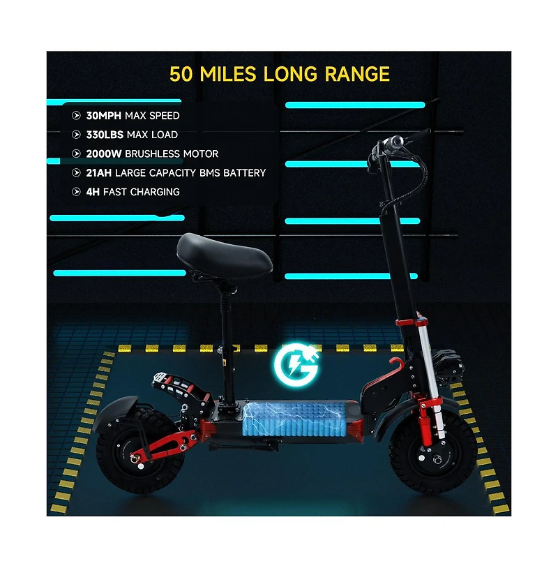 Artudatech 2000W 21ah off-road alloy electric scooter for adult,With large display screen, Dual drive 12" tires