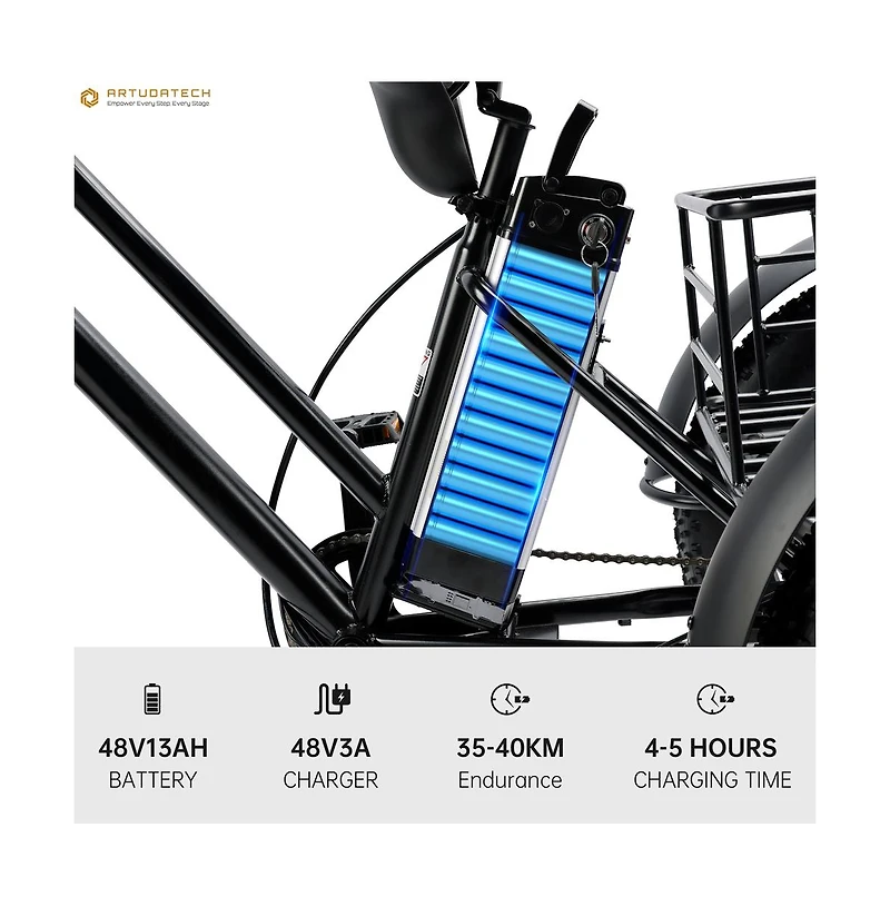 Artudatech 500W 48V 13A Electric Snow Tricycle 3 wheel e-bike 4.0 Fat Tire Tricycle