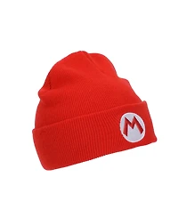 Super Mario Men's Embroidered M Logo On Red Cuff Beanie