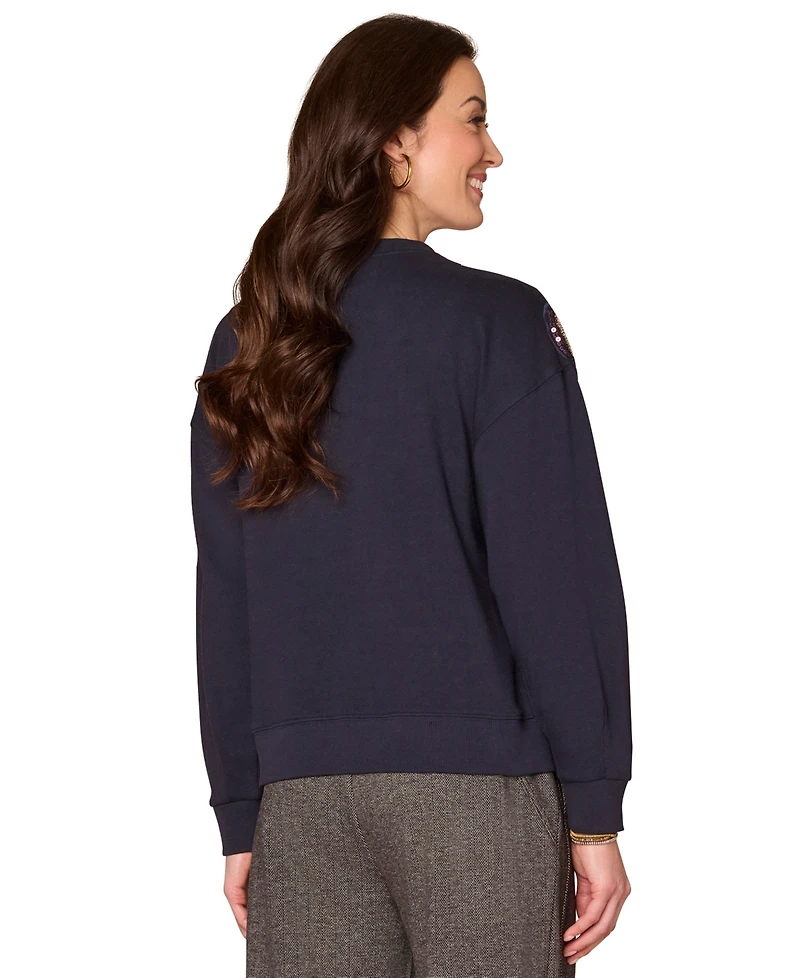 Democracy Women's Long Sleeve Beaded Crewneck Sweatshirt