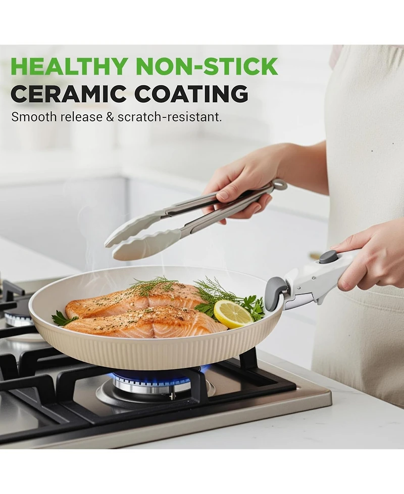 NutriChef 18-Piece Ceramic Nonstick Cookware Set with Detachable Handles NCCS18DTHCR