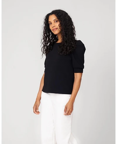 Cable & Gauge Women's Puff Sleeve Crewneck Top