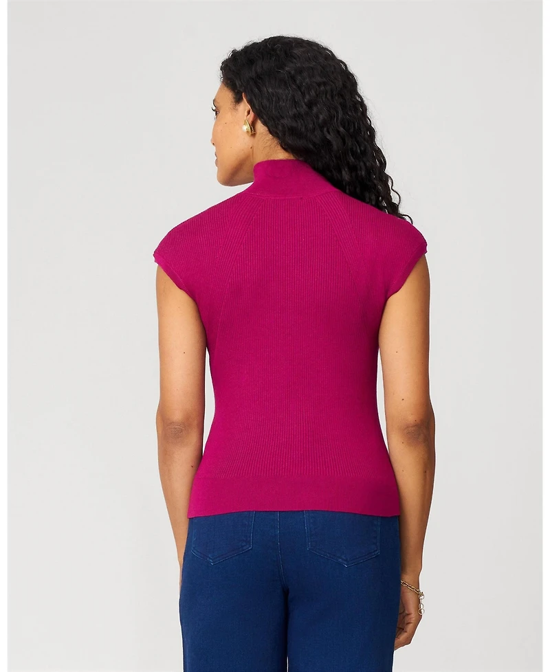 Cable & Gauge Women's Ribbed Mockneck Cap Sleeve Sweater