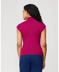 Cable & Gauge Women's Ribbed Mockneck Cap Sleeve Sweater