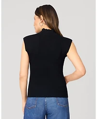 Cable & Gauge Women's Ribbed Mockneck Cap Sleeve Sweater