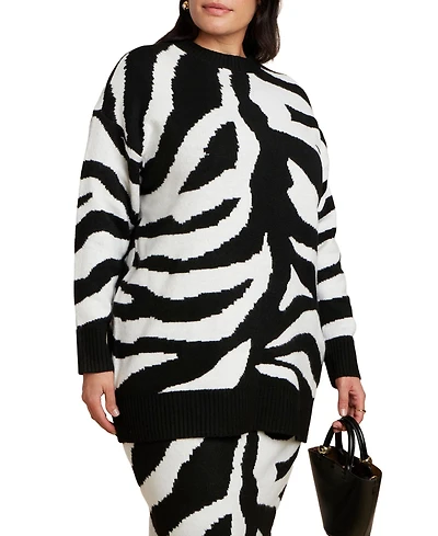 Eloquii Women's Oversized Zebra Intarsia Sweater