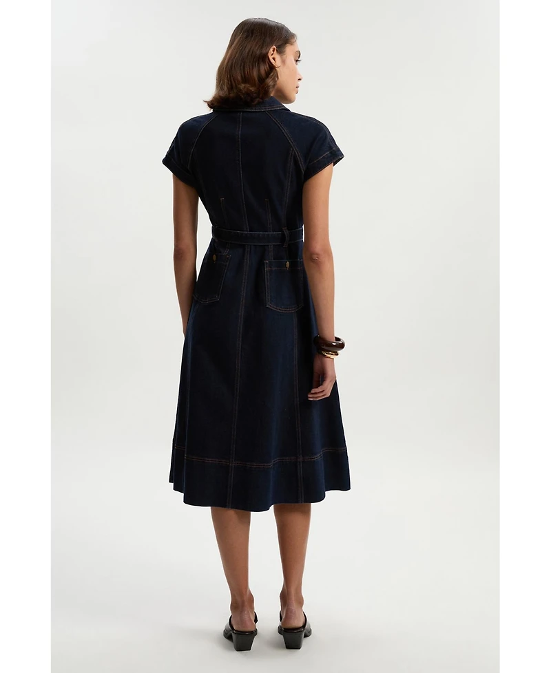 Karen Millen Women's Denim Corset Midi Dress