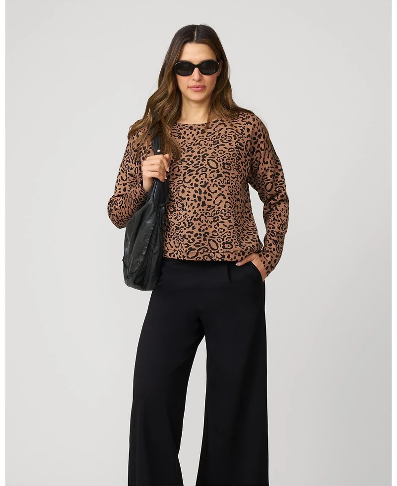 Cable & Gauge Women's Leopard Cropped Modal Sweatshirt