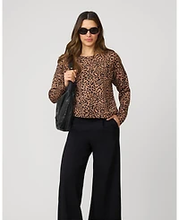 Cable & Gauge Women's Leopard Cropped Modal Sweatshirt