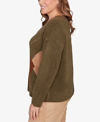 Hearts Of Palm Plus Size Argyle Long Sleeve V-Neck Sweater