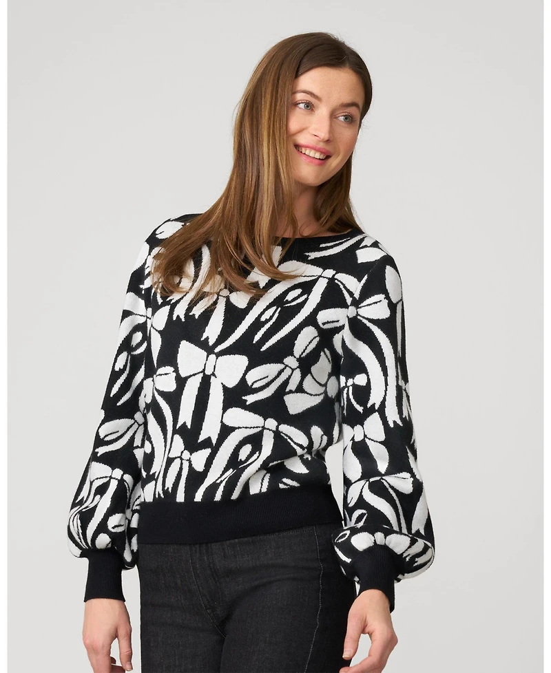 Cable & Gauge Women's Bow Boatneck Sweater