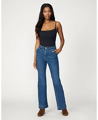 Cable & Gauge Women's High Rise Retro Flare Jean, Medium Blue