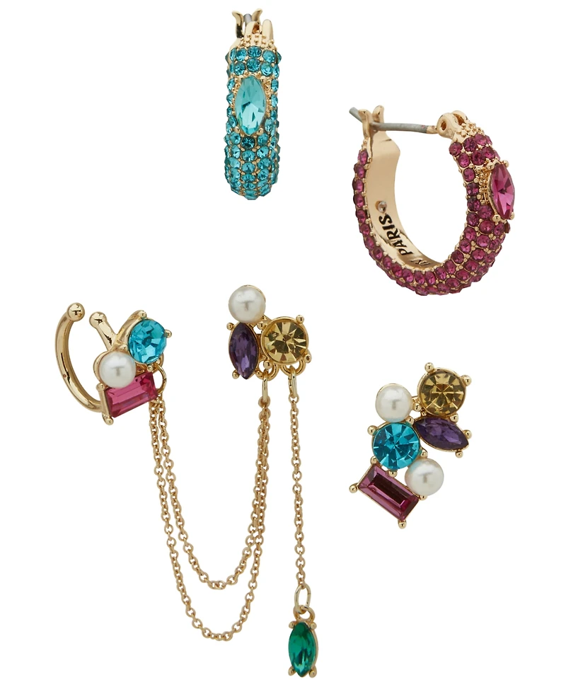 Emily in Paris 5-Pc. Glass Pearl, Glass Stone & Cubic Zirconia Gold-Tone Mismatch Earrings Set