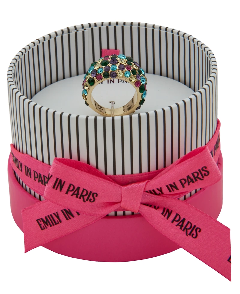 Emily in Paris Glass Stone & Cubic Zirconia Gold-Tone Pave Box Ring