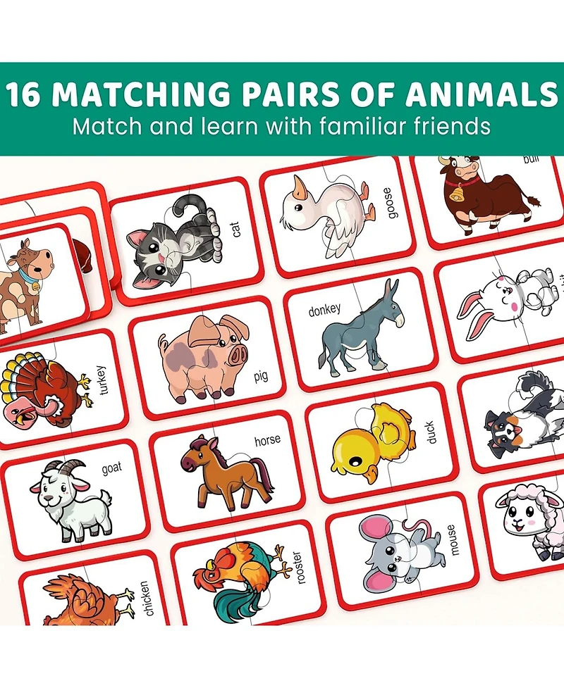 Quokka 16 Pairs of Wood Animals - Memory Matching Games for 2-4 Ages
