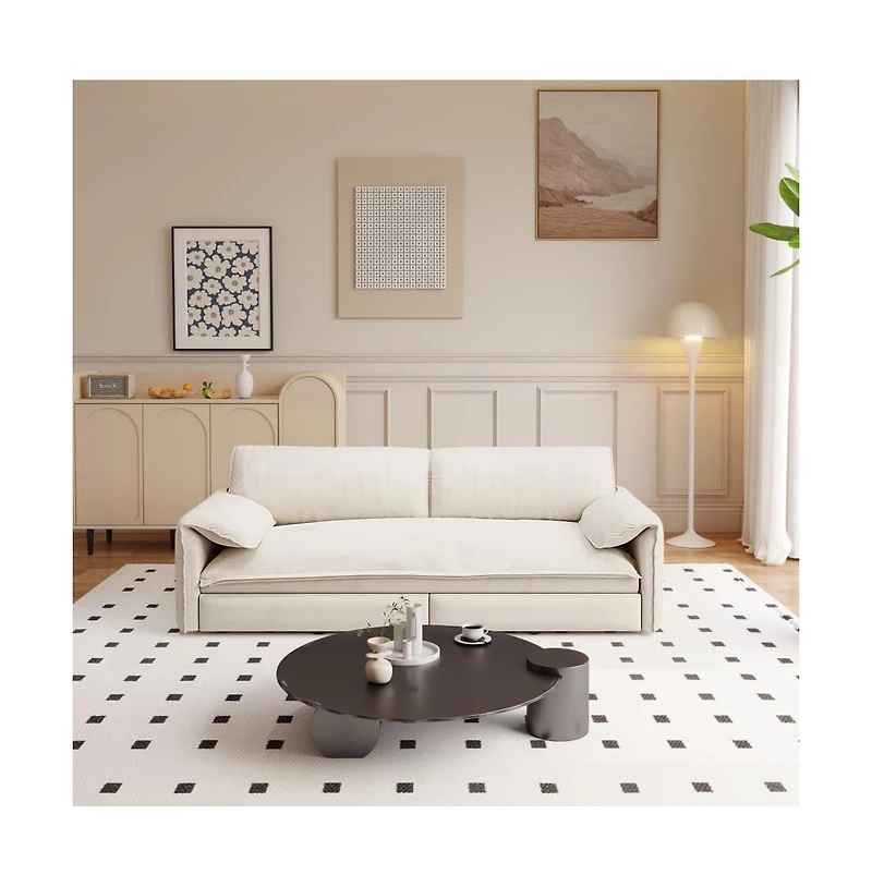 Maison Boucle 66" Queen Pull-Out Sofa Bed, Convertible 3-in-1 Velvet Sleeper Couch with Storage Pocket for Living Room or Guest Room-Maison