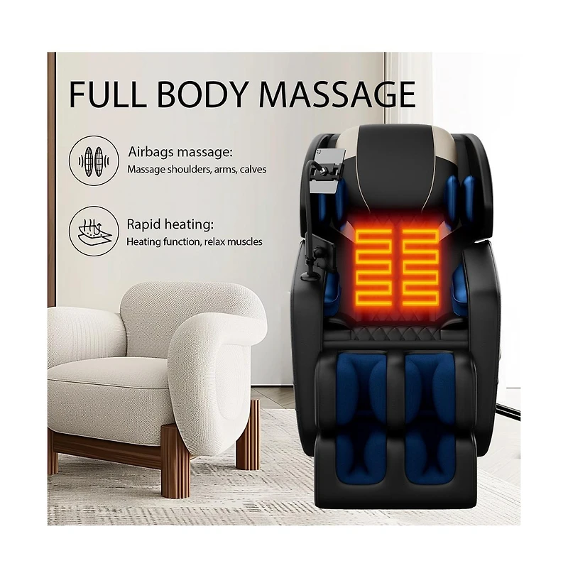 Zero Gravity Massage Recliner with Heating, Foot Rollers & Air Compression, Full Body Chair with Bluetooth-Maison Boucle
