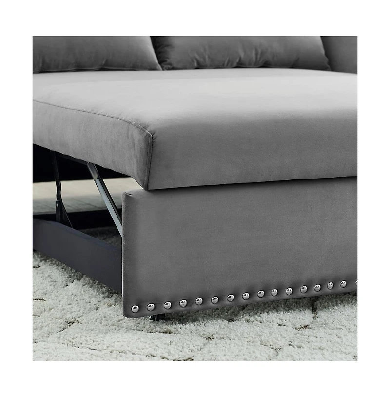 55'' Pull-Out Sleeper Sofa Bed with Usb Ports, Adjustable Backrest, Velvet 2-Seater Couch Side Pockets & Pillows-Maison Boucle
