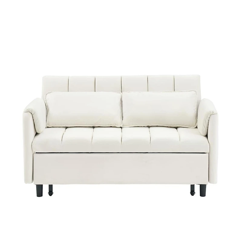 Maison Boucle 53" Pull-Out Sleeper Loveseat Sofa Bed, Convertible 3-in-1 Velvet Couch with Side Pockets & Back Support for Small Spaces-Maison