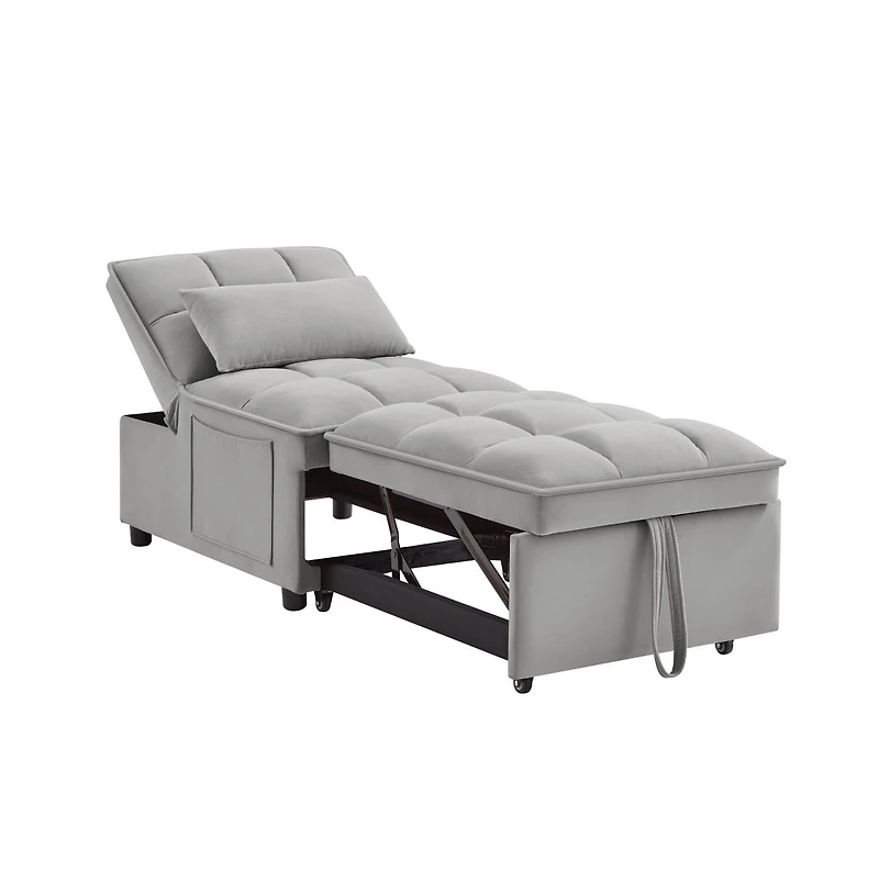Maison Boucle 4-in-1 Single Velvet Pull-Out Sleeper Chair Bed with Adjustable Backrest, Side Pocket & Pillow for Small Spaces-Maison