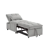 Maison Boucle 4-in-1 Single Velvet Pull-Out Sleeper Chair Bed with Adjustable Backrest, Side Pocket & Pillow for Small Spaces-Maison